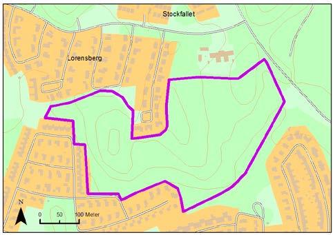 LORENSBERG-STOCKFALLET Areal: 12 ha Markägare: kommun Skyddsstatus/Planeringsläge: Mindre del av området ligger inom förtätningsområde* i ÖP 2012.