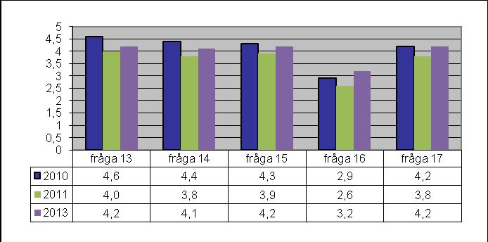 som svarade på dessa frågor. Medelvärdet av svaren har sammanställts för varje fråga i diagrammet nedan. Inspektion De som blivit inspekterade fick svara på följande frågor: Hur nöjd är du med?: 13.