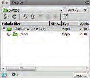 6. Klicka på knappen Spara. 7. Klicka på knappen Klart i dialogrutan Hantera platser. Du har nu även en mapp där Dreamweaver kommer att placera de bilder du använder på webbsidorna.
