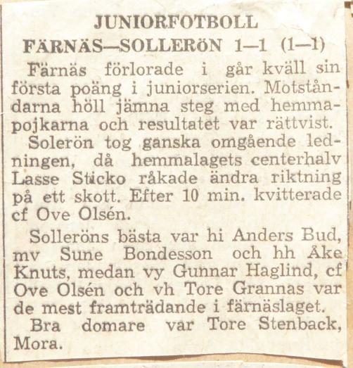 Det femte tillverkade hi. Börje Jansson. Försvarets bäste var ch. Lars Stickå. I Mässbacken märktes mest tvillingarna ch. Curt och hi. Leif Jacobsson. Domare: Åke Nyström, Orsa.