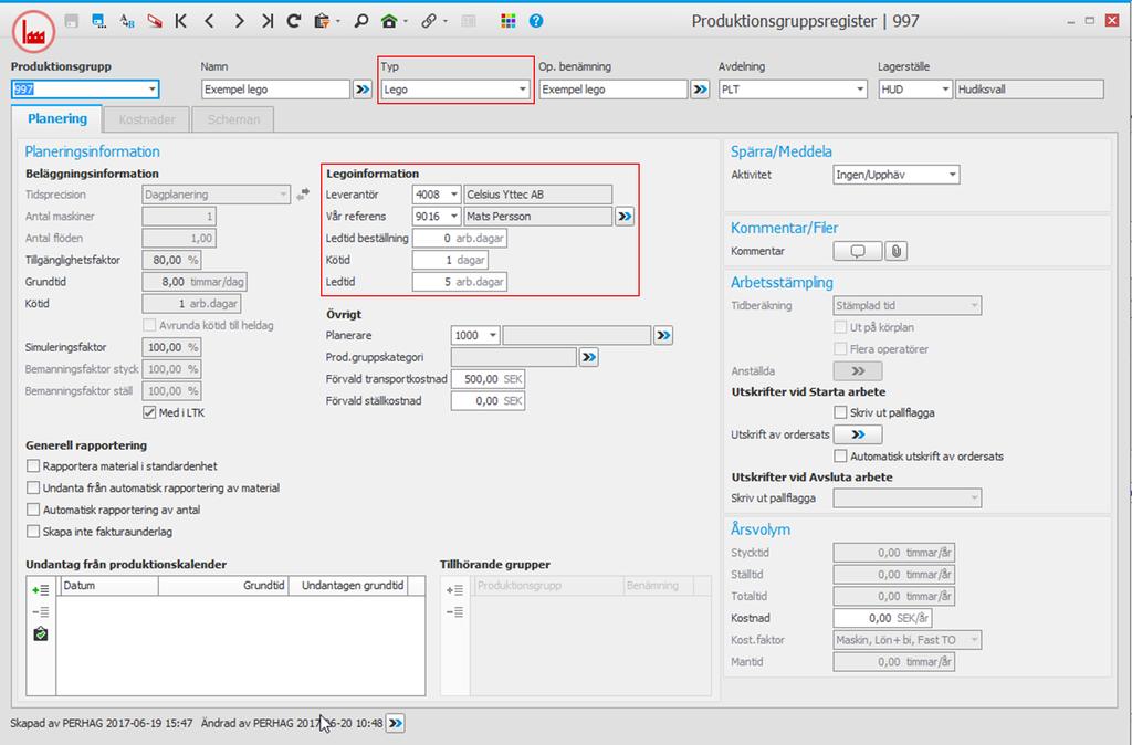 Grunddata Uppdatera produktionsgrupper Alla legoleverantörer läggs upp som produktionsgrupper. Om samma legoleverantör utför flera olika arbeten, t.ex.
