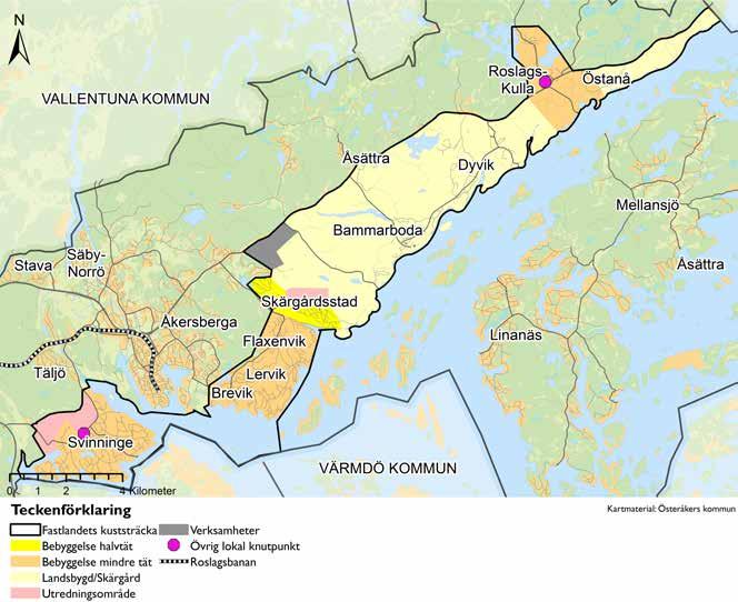 Del 2. Planförslag E. Fastlandets kuststräcka Kartan visar den föreslagna bebyggelseutvecklingen i Fastlandets kuststräcka.