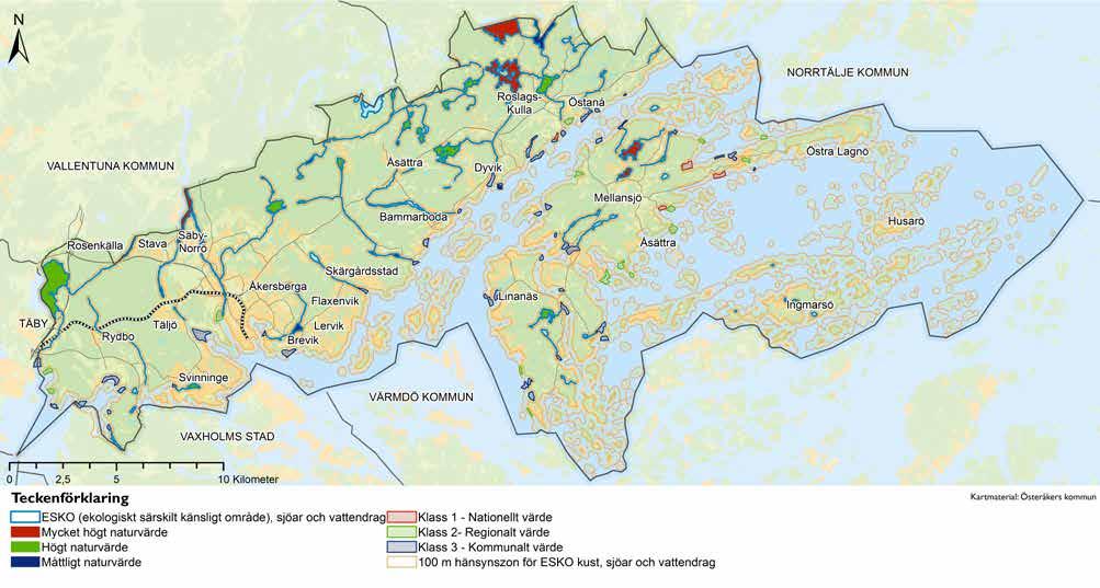 Del 2. Planförslag Hänsynskarta vattenmiljö Hänsynskartan för kust- och vattenmiljö visar var i kommunens kust och vattenmiljöer det finns höga naturvärden.