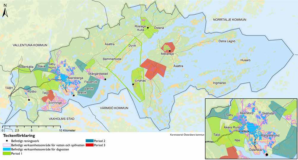 Översiktsplan 2040 Utredningsplan VA Kartan visar utredningsplanen för vatten och avlopp i kommunen.