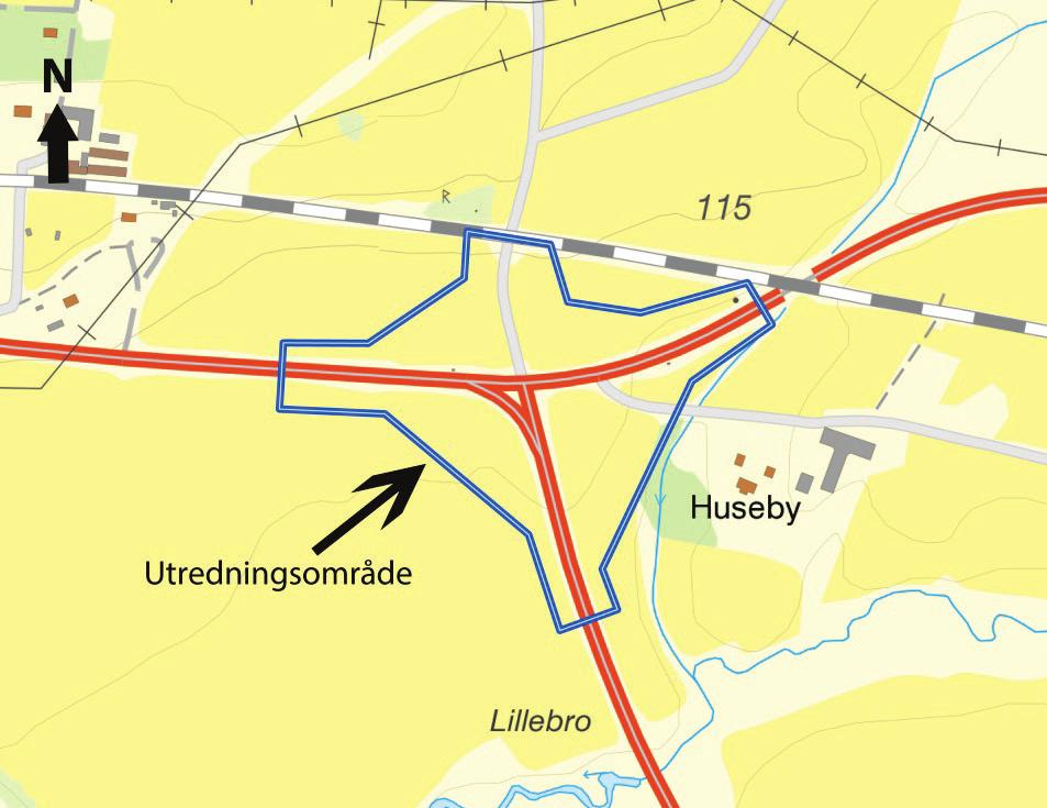 Titel Fig 2. Utredningsområdet enligt del av karta hörande till Länsstyrelsens beslut i ärendet, dnr 431-17349-2014.