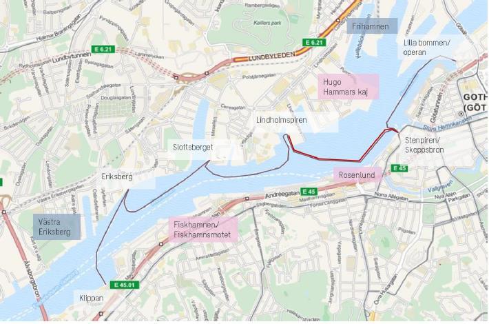 - Tvärgående Älvsnabbare (linje 286) infördes 2001 och trafikerar sträckan mellan Stenpiren och Lindholmspiren (vardagar 06-19).