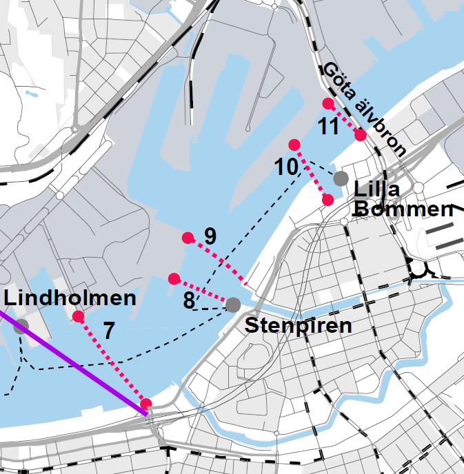 5.2 Centrala älvsnittet Hälften av alla resor som görs över älven sker inom de centrala delarna av älvrummet via Göta älvbron eller sträckan Stenpiren Lindholmen.