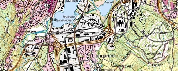 I norr finns mestadels bostäder och handel, i väster ligger Munksjö fabriksområde samt flera statliga verk, myndigheter