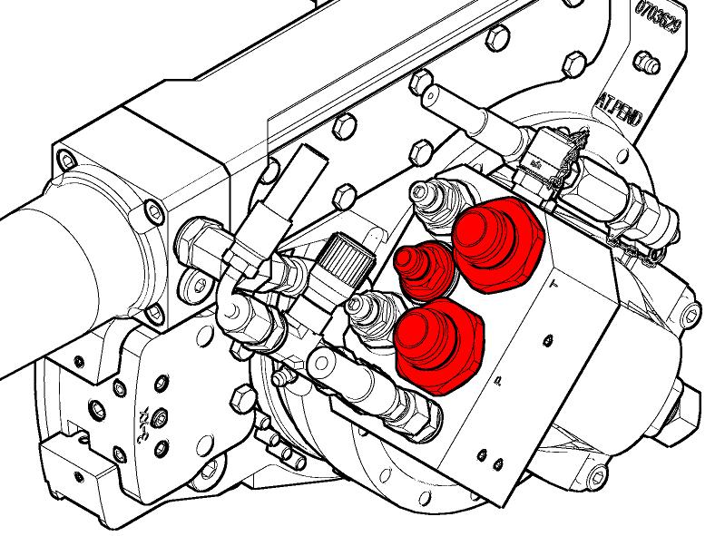 UPPBYGGNAD Uppbyggnad Hydrauliska anslutningar SuperSaw 551 gripsåg ansluts hydrauliskt med följande tre anslutningsportar. Placering framgår av bilden 3 2 1 Fig.