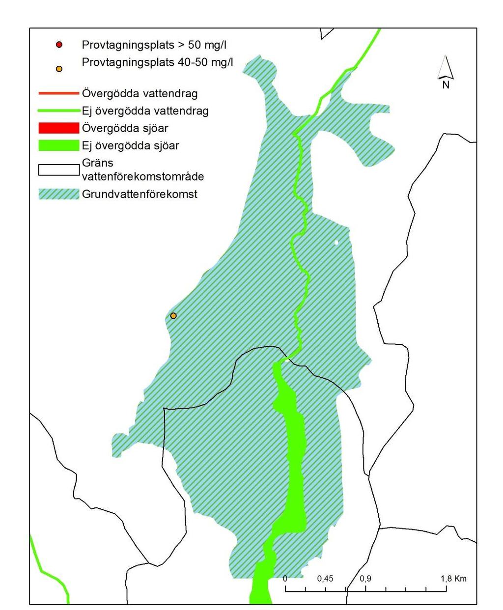 Provtagningspunkt 7 Figur B3:7: Grundvattenförekomstområde för provtagningspunkt 7. Ytvattenförekomsterna i anslutning till denna grundvattenförekomst har inte klassats att ha problem med övergödning.