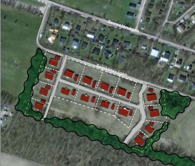 6:14 6:1 Delområde 6:14 5:1 På mellersta delområde,, planeras ca 16 tomter söder om Solskensvägen.