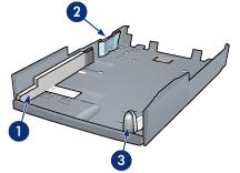 nedre fack Det nedre facket har tre storleksjusterare. 1. pappersbreddledare 2. pappersbreddstöd 3.