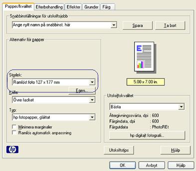 4. Select the appropriate paper type in the Type is drop-down list. Välj inte Automatisk. 5.