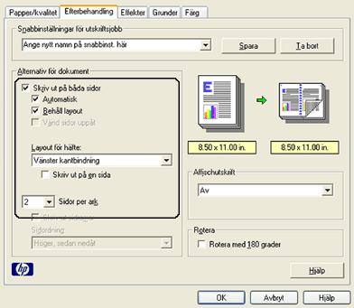 3. Markera Skriv ut på båda sidor. 4. Markera Automatisk. 5. Markera Behåll Layout. 6.