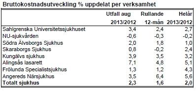 18 Ekonomi Ackumulerat augusti Helår Godkänd Utfall Utfall Budget* Prognos Utfall Budget* avvikelse Mnkr 2013 2012 2013 2013 2012 2013 2013 Sjukhus Sahlgrenska Universitetssjukhuset -30,8 70,3-0,3