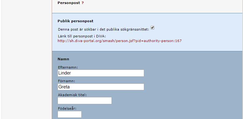 Din personpost i DiVA Personposten är