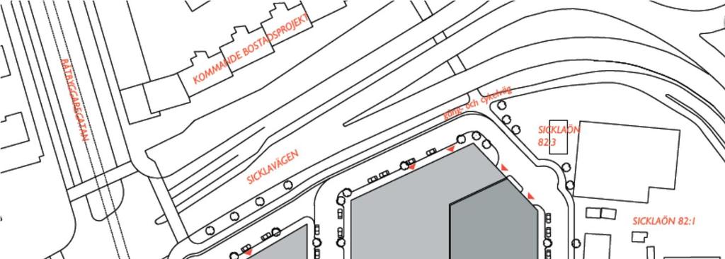 Bild 2. Ilustrationsplan över de planerade kontorshusen i kvarteret Sicklaön 346:1.