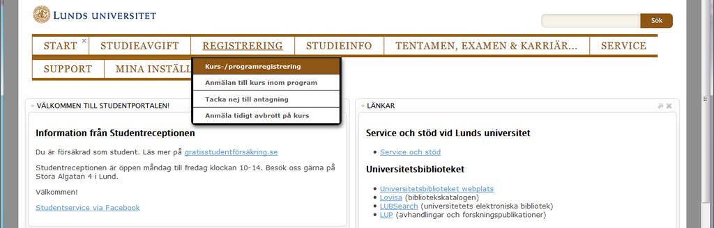 Webbregistrering för studenter på grund- och avancerad nivå För att logga in på Studentportalen www.student.lu.se använder du dig av ditt Studentkonto.
