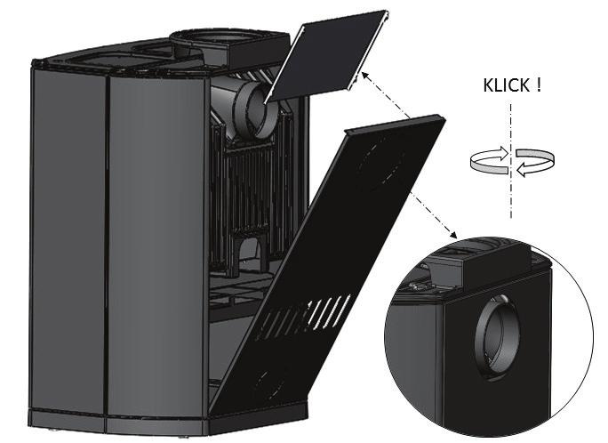 (se illustration) Den första delen av skorstenen är normalt halvisolerad (ca 30 mm isolering) för att vid bjälklagsgenomgång övergå till helisolerad skorsten (ca 60 mm isolering).