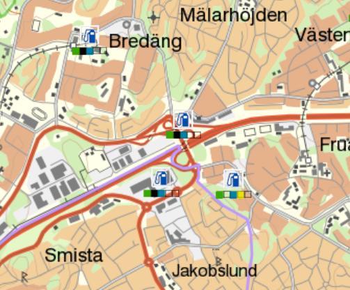 17 (57) Transporter av farligt gods går till och från verksamheter norr och söder om Södertäljevägen i planområdets närhet, se Figur 4.