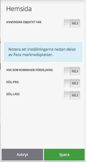 - När du klickat Inställningar kommer menyn i bilden till höger upp.