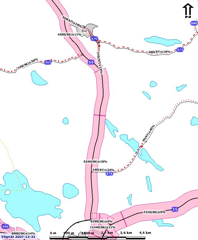 Enligt modellberäkningar, förväntas att trafiken år 2020 kan öka från cirka 5300 fordon/dygn (år 2006) till mellan 5700-6900 fordon/dygn.