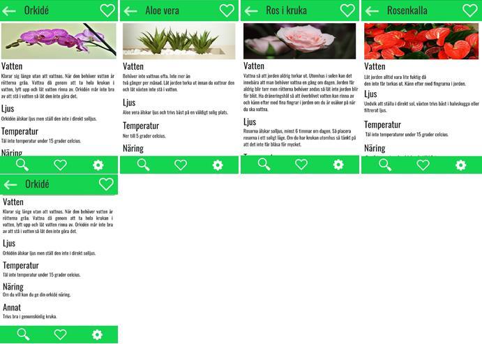 Exempelvis om användaren trycker på Orkidé visas sidan som ger information om Orkidé (se figur 6).
