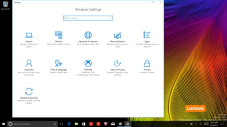 Kapitel 2. Börja använda Windows 10 Inställningar Inställningar låter dig utföra grundläggande uppgifter. Du kan även söka efter fler inställningar med sökrutan i inställningar i övre högra hörnet.