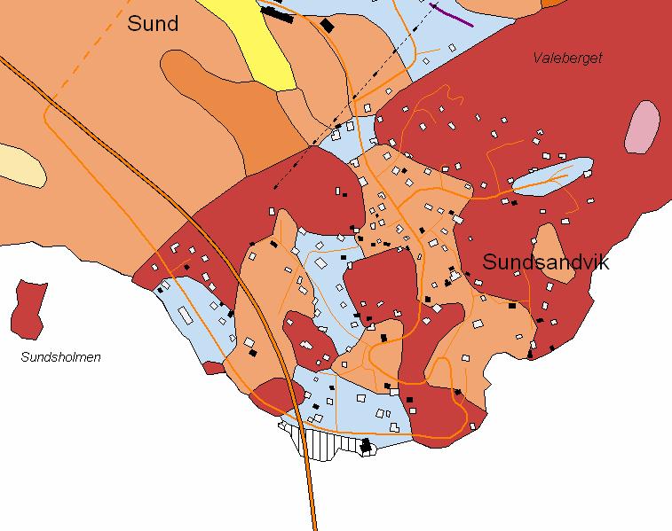 NULÄGESBESKRIVNING och OMRÅDESFÖRUTSÄTTNINGAR Mark, topografi och vegetation samt geotekniska förhållanden Sundsandvik är en kuperad tätort med en smal strandplatå.