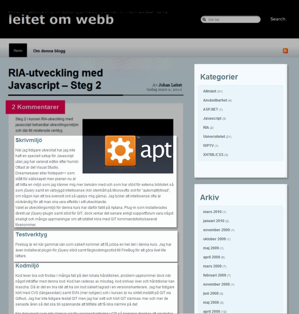 Section <section> En generisk sektion/del av sidan, oftast med en rubrik. Typiskt kapitel.