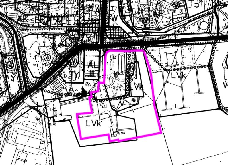 Utdrag ur delgeneralplanen. Planeringsområdet markerat med lila kontur. Detaljplanering För området för planändring gäller detaljplaner som är fastställda 7.