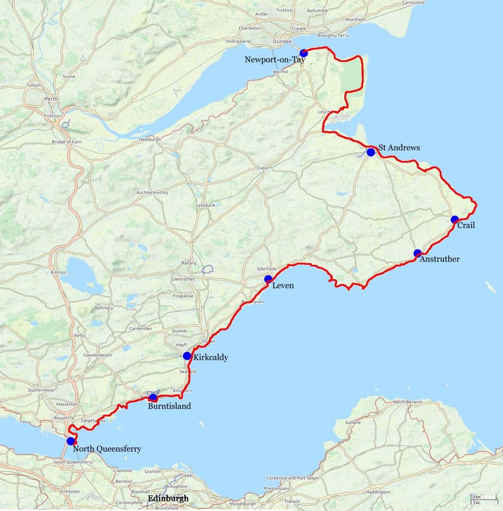 Fife Coastal Path, North Queensferry Newport-on-Tay, 7 nätter 7 Fife Coastal Path Fife Coastal Path med sina 187 km erbjuder ett rikt och varierat landskap och är det bästa sättet att utforska Fife