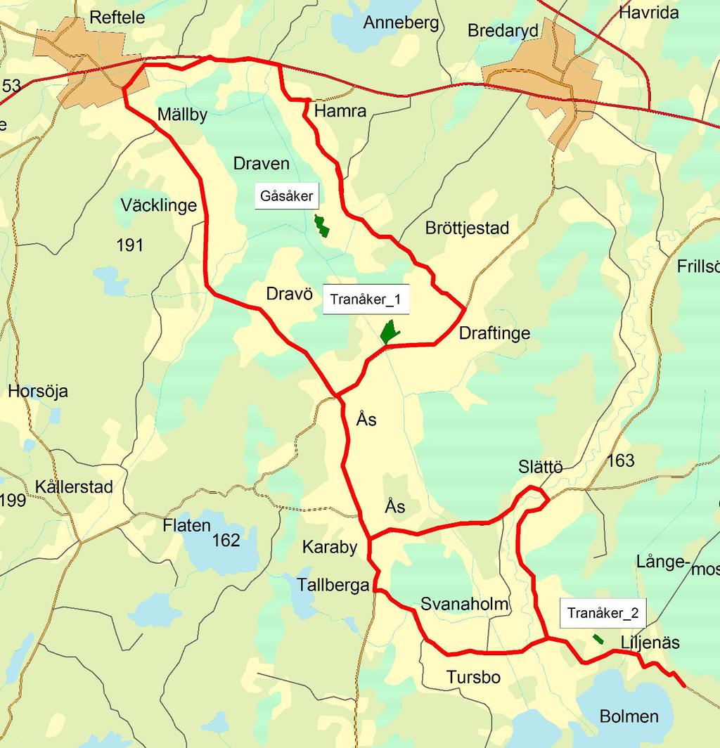 Projektbeskrivning Svensk Naturförvaltning AB har på uppdrag av Länsstyrelsen i Jönköpings län inventerat tranor och gäss på jordbruksmark i området mellan sjöarna Draven och Bolmen (Figur 1).