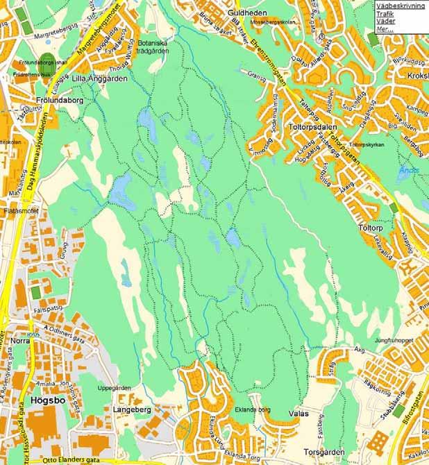 Namnkarta över Änggårdsbergens naturreservat Änggårdsbergens naturreservat hör till både Göteborgs och Mölndals kommun.