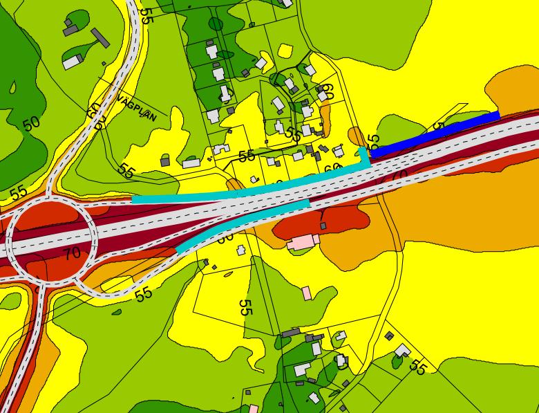 7.2 Lösen Bullersituationen vid Lösen, norr om E22, är svårlöst då fastigheterna ligger högre än vägen samt på ett kortare avstånd från vägen, vilket försämrar möjligheten att sänka bullernivån med