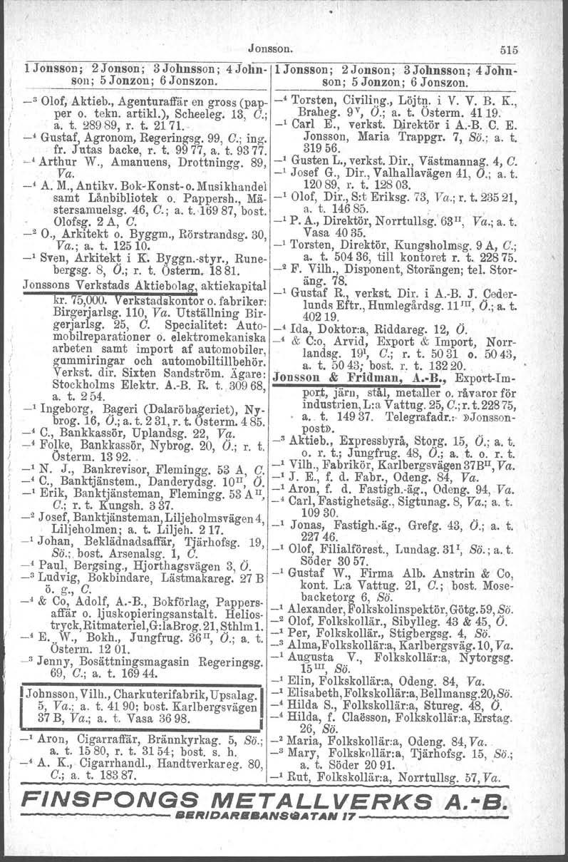 I Jonsson. 515 1 Jonsson; 2 Jonson; 3Johnsson; 4John- l Jonsson; 2 Jonson; 3Johnsson; 4Johni Son; 5 Jonzon; 6 Jonszon. son; 5 Jonzon; 6 Jonszon. i -" Olof, Aktieb.