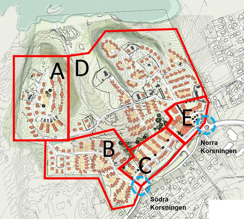 2 Förutsättningar I området planeras det för totalt 500 bostäder uppdelade i mindre delområden. De bostadstyper som planeras är villor, parhus, radhus samt flerbostadshus.