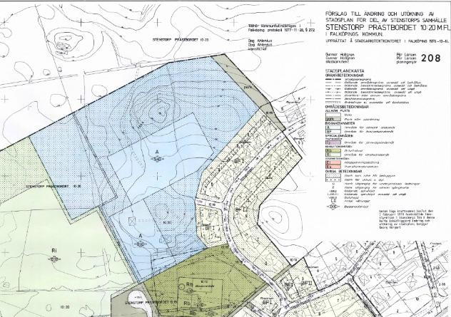 PLANDATA Planområdets läge och areal Planområdet är beläget i nordvästra delen av Stenstorp och omfattar ca 5,92 ha. Markägoförhållanden Falköping kommun äger all mark inom planområdet.