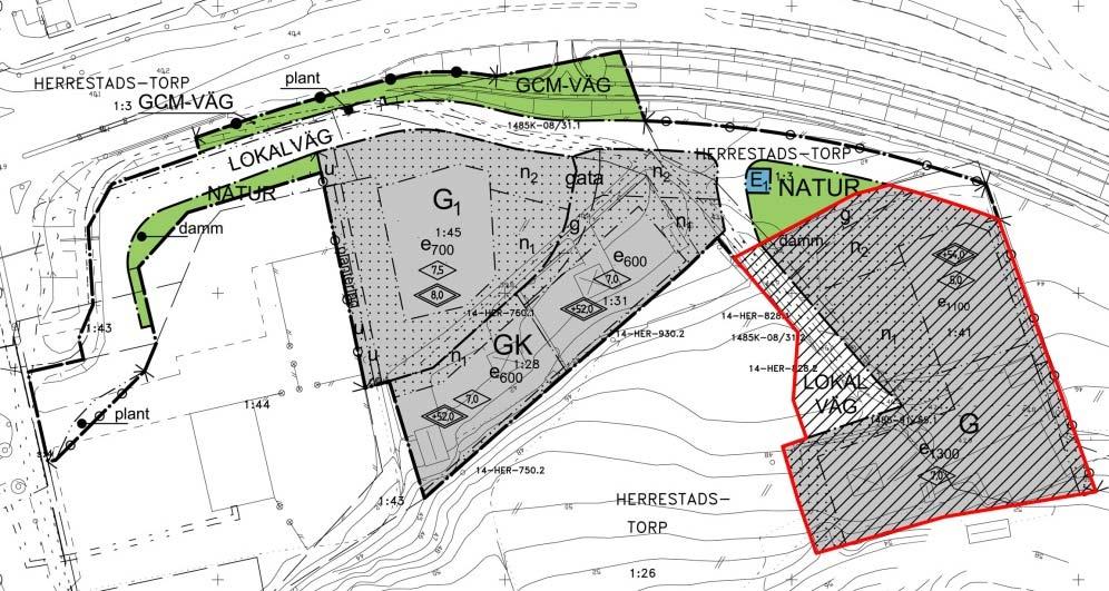 Planavgränsningen, markerad med svartstreckad linje, är inte exakt. Detaljplaner Planområdet omfattas inte av någon detaljplan.