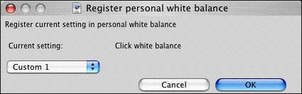 Tillämpa vitbalans satsvis på (personlig vitbalans) De vitbalansinställningar som görs av en tagen RAW-bild i en viss fotograferingsmiljö kan registreras som personlig vitbalans.