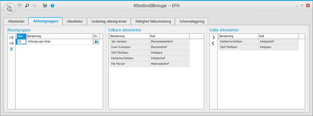 i listan. Fliken Attestlistor Skapa attestlistor om det behövs. En attestlista är en slinga med attestanter som en faktura måste gå igenom innan den kan definitivbokas.