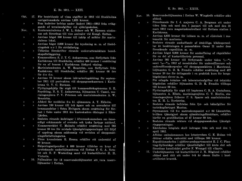 (lkt. :Ko,. K. Br. 1911. - XXII. "27. För bestridande af vissa utgifter år 1912 v.id Stockhnlms. navigationsskola anvisas 1,825 kronor.