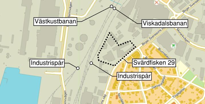 2 Områdesbeskrivning Planområdet är beläget utmed västkustbanan strax norr om Varberg station enligt figur Figur
