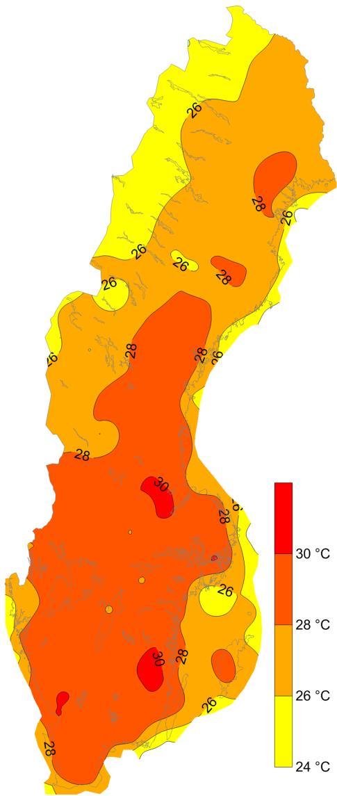 Årets högsta temperatur Medelvärde 1961-2016 Skillnad 1961-1990 och 1961-2016