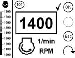 huvudmenyn: (F1) Inställningen sker stegvis med 50 varv/minut. Motorns varvtal anpassas omedelbart.