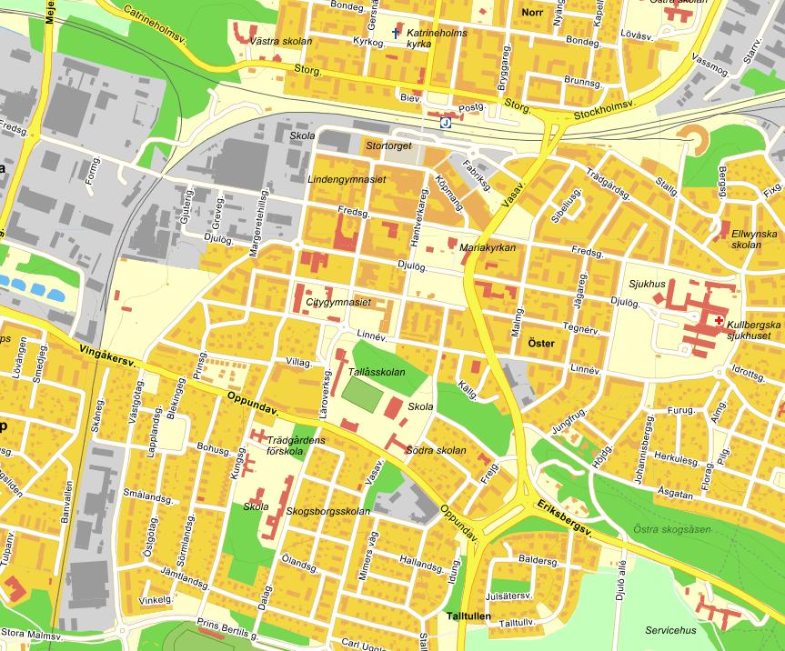 Kv. Björken 2 Vitsippan Lokstallet 1 Rådmannen 3 Figur 4. Kartbild över delar av Katrineholm med Vitsippan 12 m.fl., Rådmannen 3, kv. Björken 2 och Lokstallet 1 är markerade.