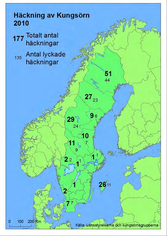 Figur 2. Antal häckningar av kungsörn 2010.