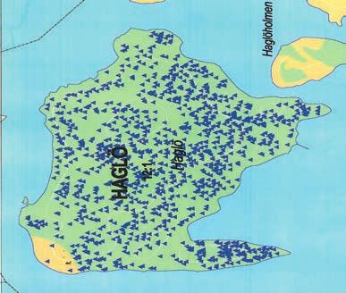 Trees with valuable lichens are marked with blue symbols on this map of the coastal region in SE Blekinge.