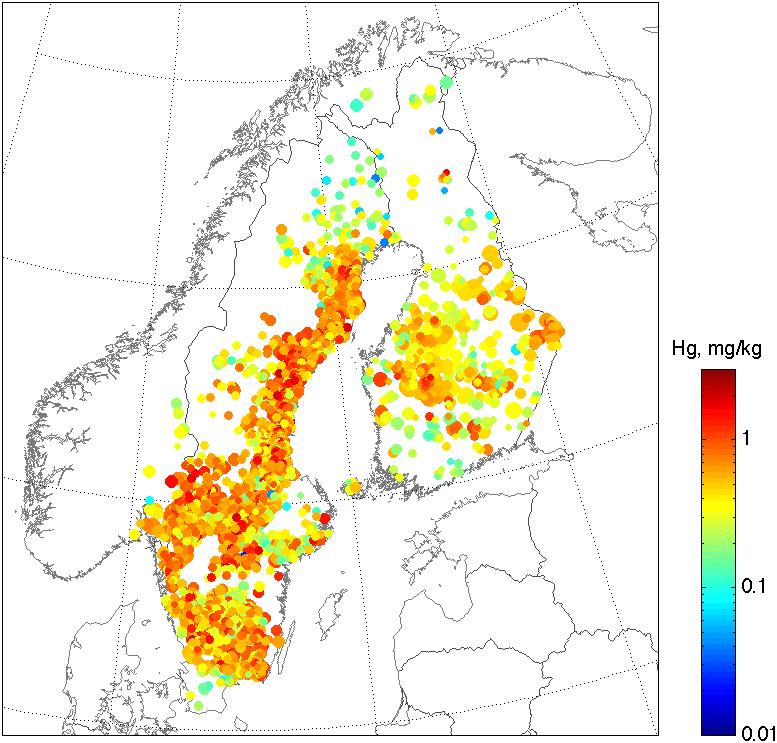 Fisk Hg i de Nordiska länderna EU:s gränsvärde (Vattendirektivet) på 0.