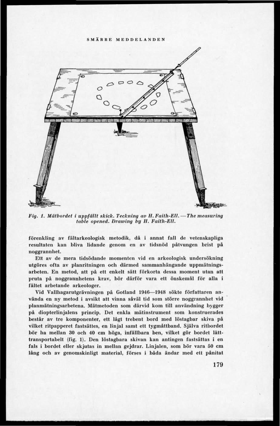 Fig. 1. Matbordet i uppfällt skick. Teckning av H. Faith-Ell.